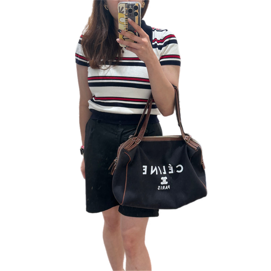 Celine Black Canvas Boston Bag