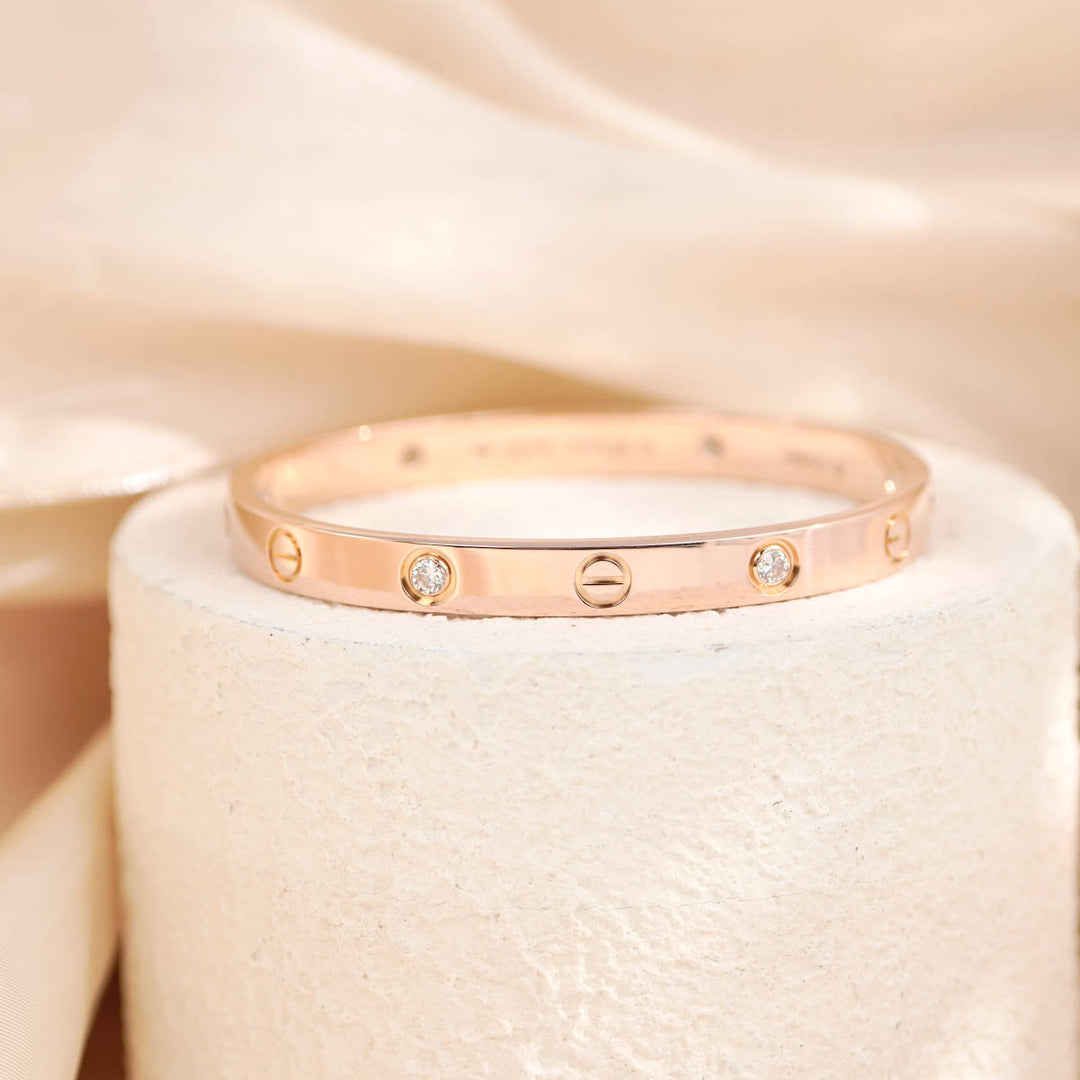 Cartier Love Bracelet Classic Model 4 Diamonds #16 Rosegold