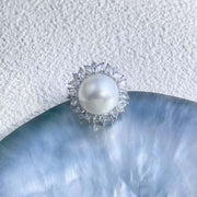 South Sea White Pearl Diamond Ring 13.2-13.3mm d1.25ct, 18K Gold