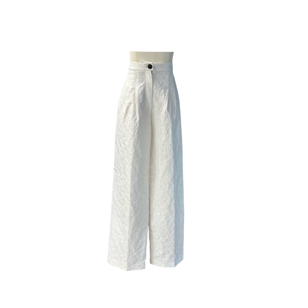 Chanel White Cotton Pants With Camellia Flower Pattern #36