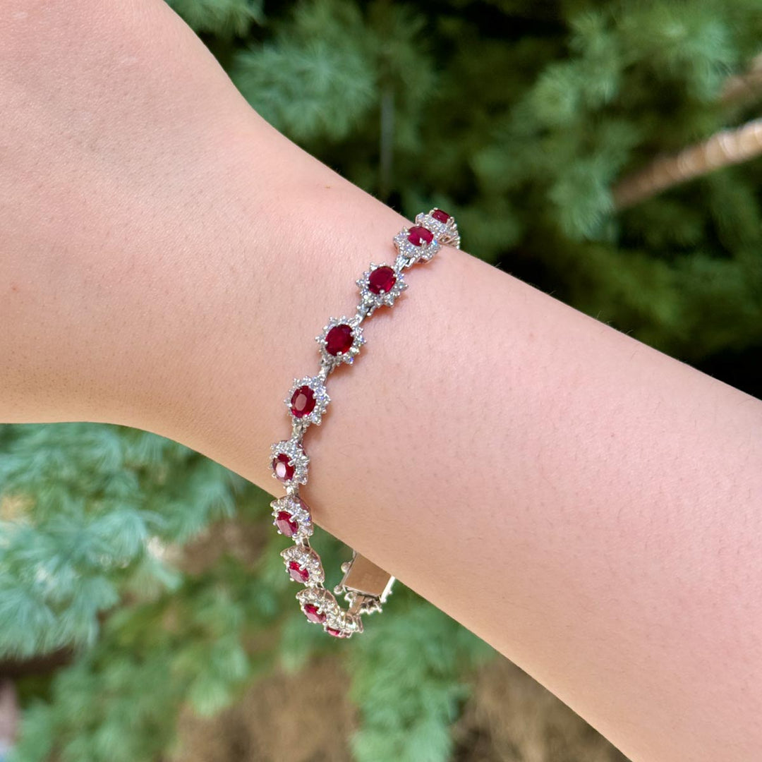 Unheated Natural Pigeon Blood Ruby Stone Bracelet 6.32ct, Diamond 3.16ct Pt950 Platinum