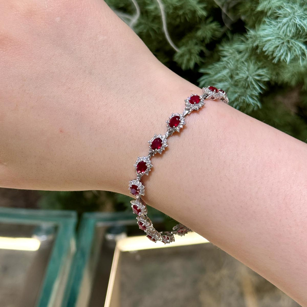 Unheated Natural Pigeon Blood Ruby Stone Bracelet 6.32ct, Diamond 3.16ct Pt950 Platinum