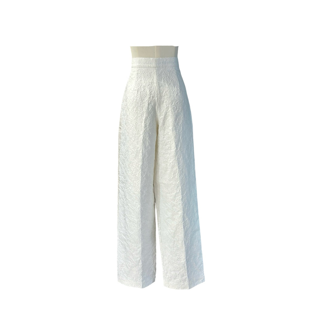 Chanel White Cotton Pants With Camellia Flower Pattern #36