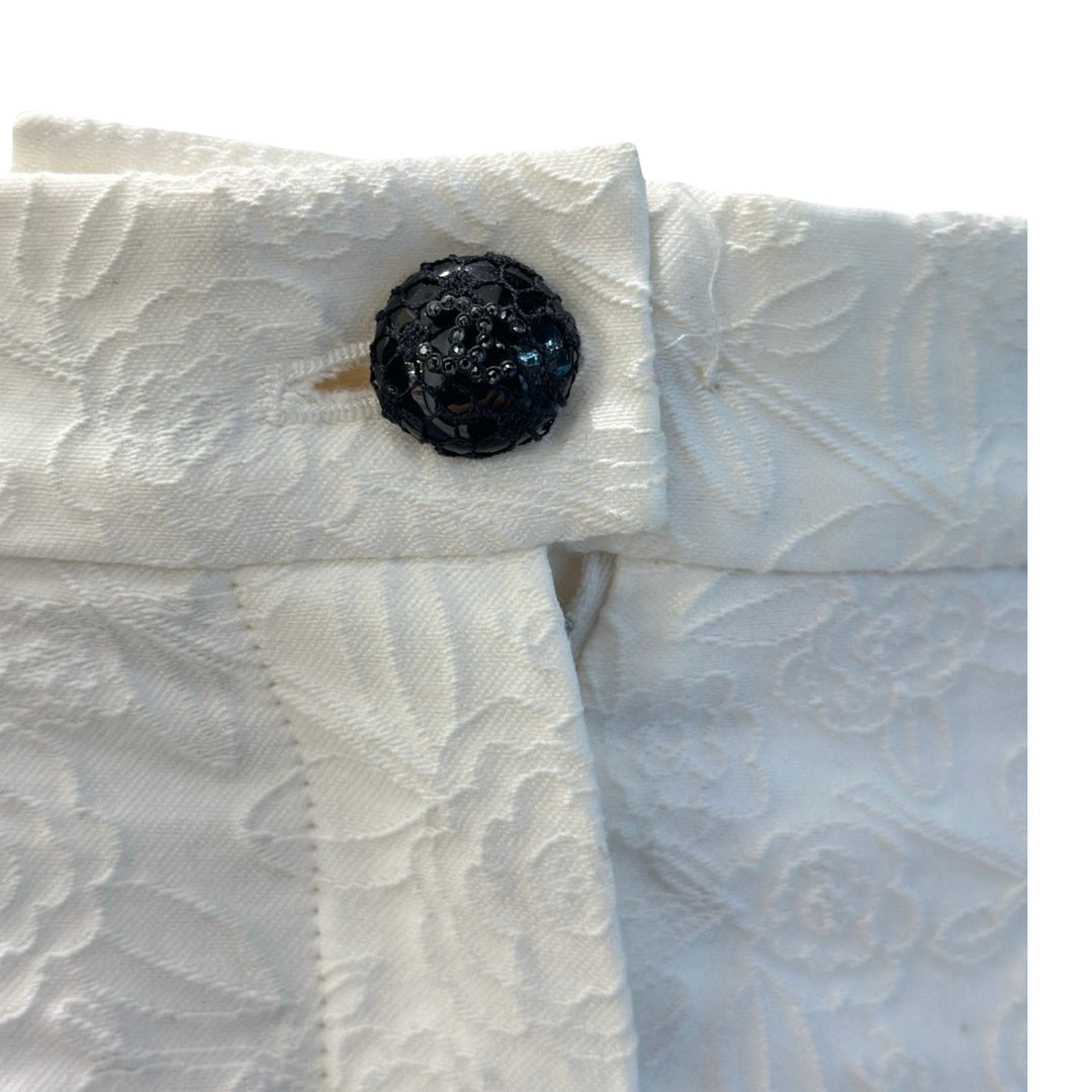 Chanel White Cotton Pants With Camellia Flower Pattern #36