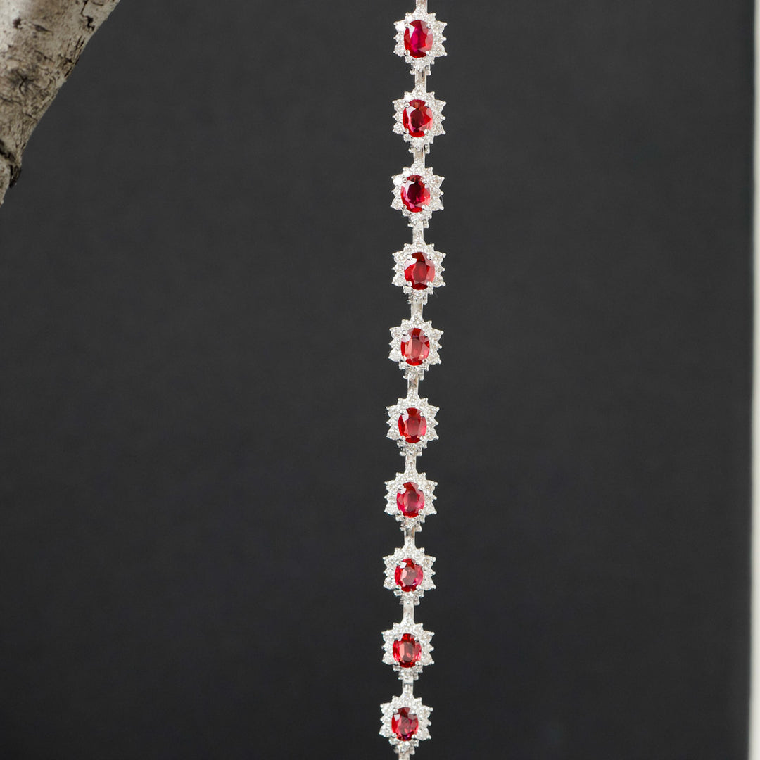 Unheated Natural Pigeon Blood Ruby Stone Bracelet 6.32ct, Diamond 3.16ct Pt950 Platinum
