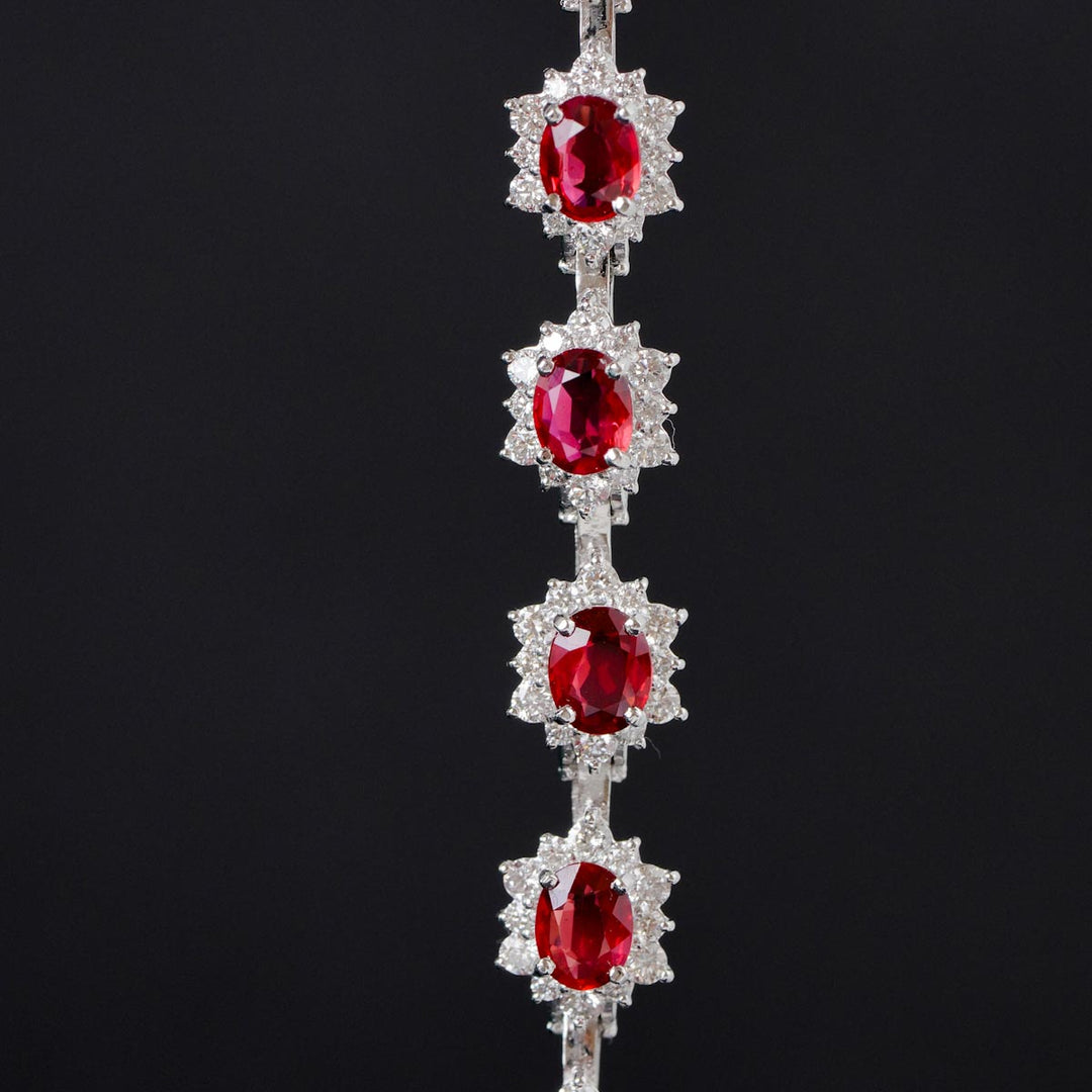 Unheated Natural Pigeon Blood Ruby Stone Bracelet 6.32ct, Diamond 3.16ct Pt950 Platinum