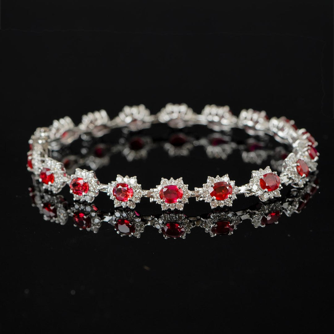 Unheated Natural Pigeon Blood Ruby Stone Bracelet 6.32ct, Diamond 3.16ct Pt950 Platinum