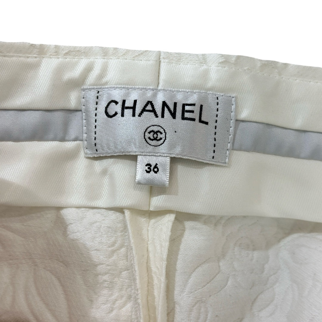 Chanel White Cotton Pants With Camellia Flower Pattern #36