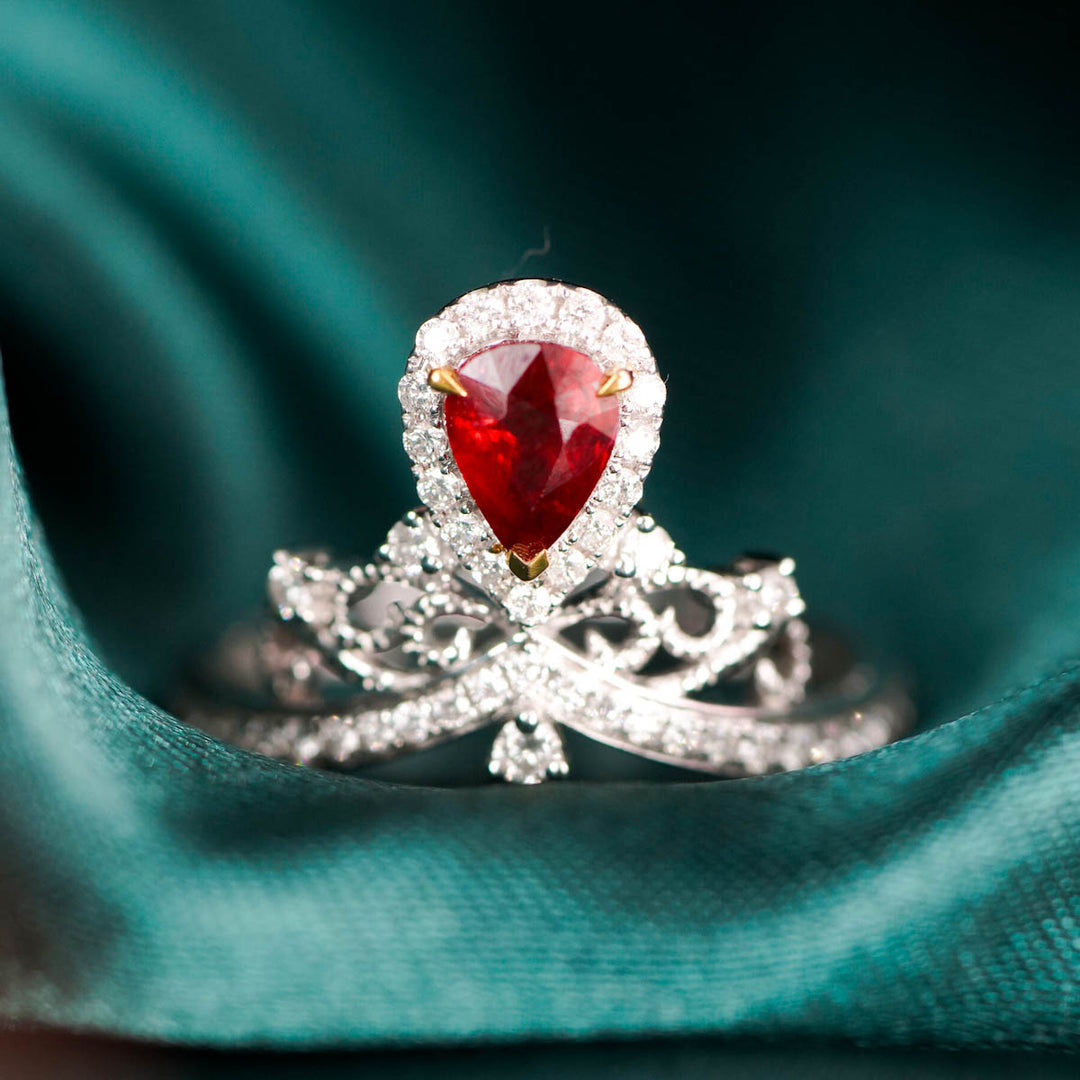 Natural Pigeon Blood Ruby Stone Ring 0.37ct, Diamond 0.3ct 18K Gold