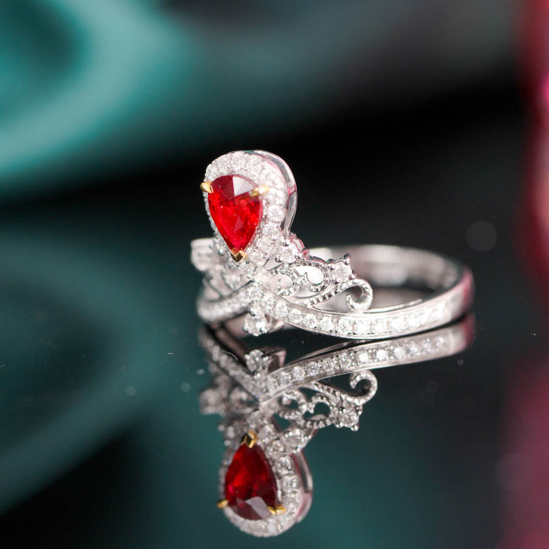 Natural Pigeon Blood Ruby Stone Ring 0.37ct, Diamond 0.3ct 18K Gold