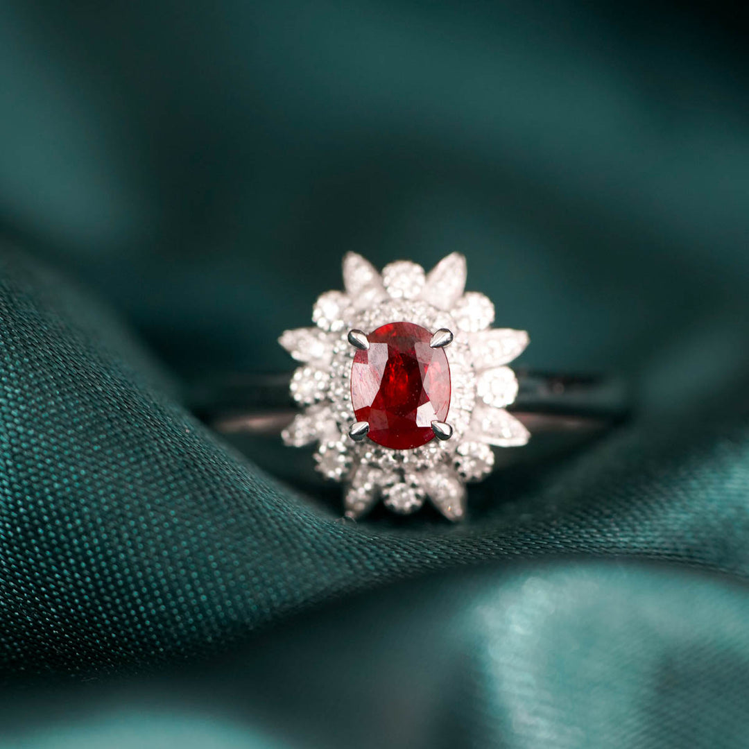 Mozambique Natural No-Heat Ruby Stone Ring 0.56ct, Diamond 0.156ct 18K Gold
