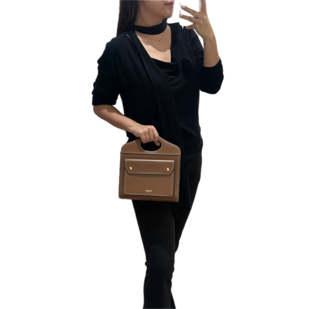 Burberry Mini Brown Topstitched Pocket Bag