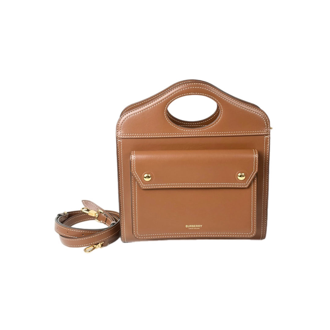 Burberry Mini Brown Topstitched Pocket Bag