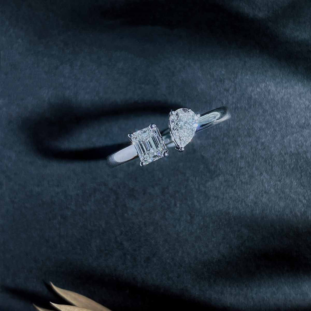 Natural White Diamond Double Stones Ring D:0.30+0.30ct 18K GIA