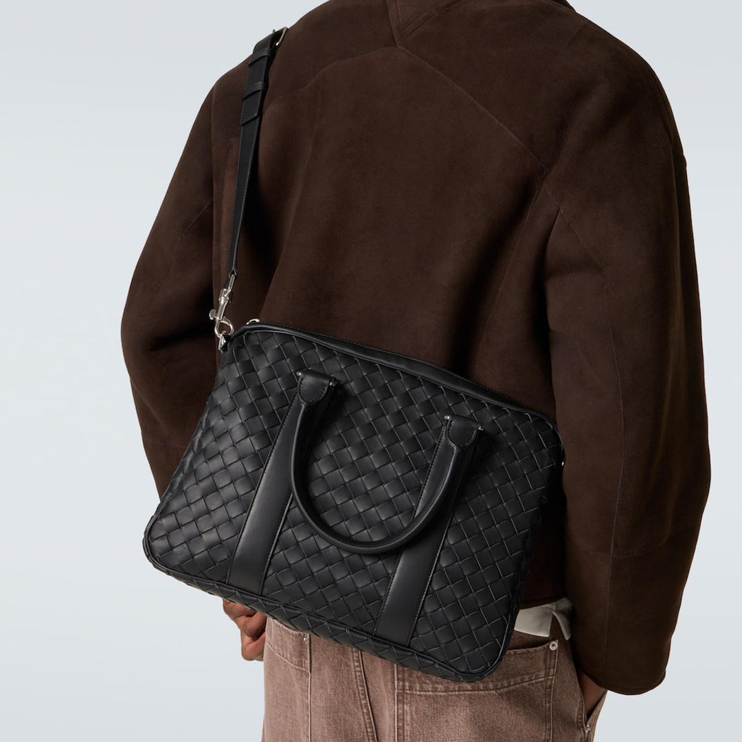 Bottega Veneta Mens Business Tote Bag Black