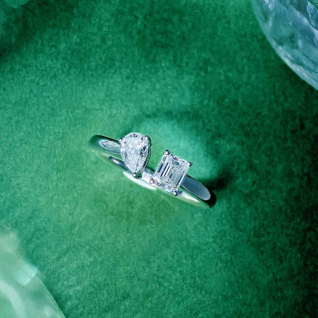 Natural White Diamond Double Stones Ring D:0.30+0.30ct 18K GIA