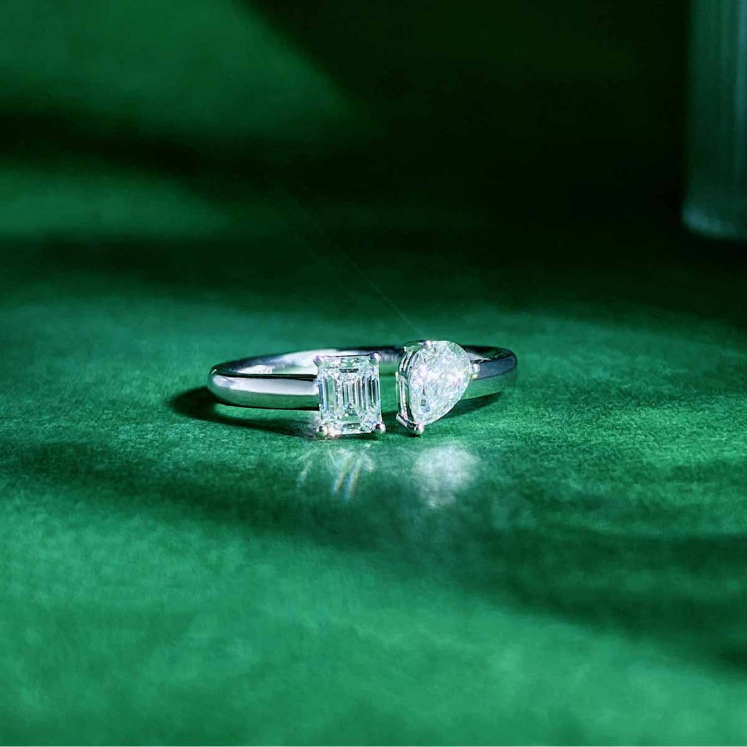 Natural White Diamond Double Stones Ring D:0.30+0.30ct 18K GIA