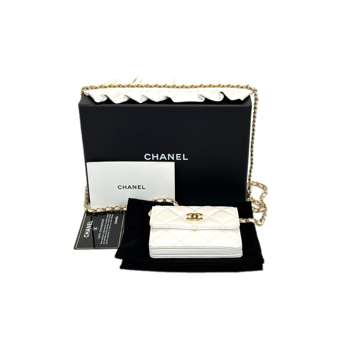 Chanel White Card Holder With Strap