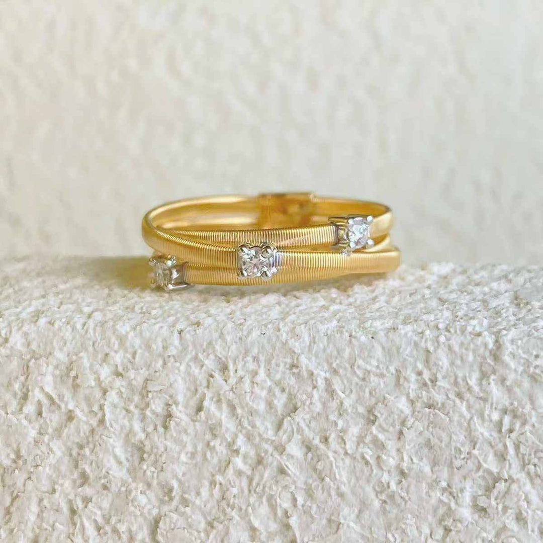 White Diamond YG Cross Layers Ring 18K D0.102ct