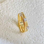 White Diamond YG Cross Layers Ring 18K D0.102ct