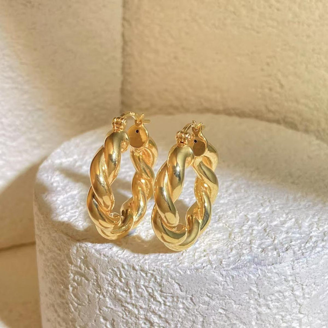 18k Solid Yellow Gold Polished Twist Hoop Earrings