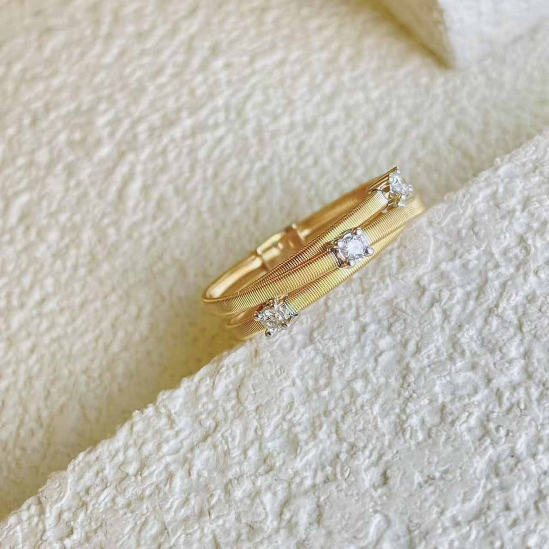 White Diamond YG Cross Layers Ring 18K D0.102ct