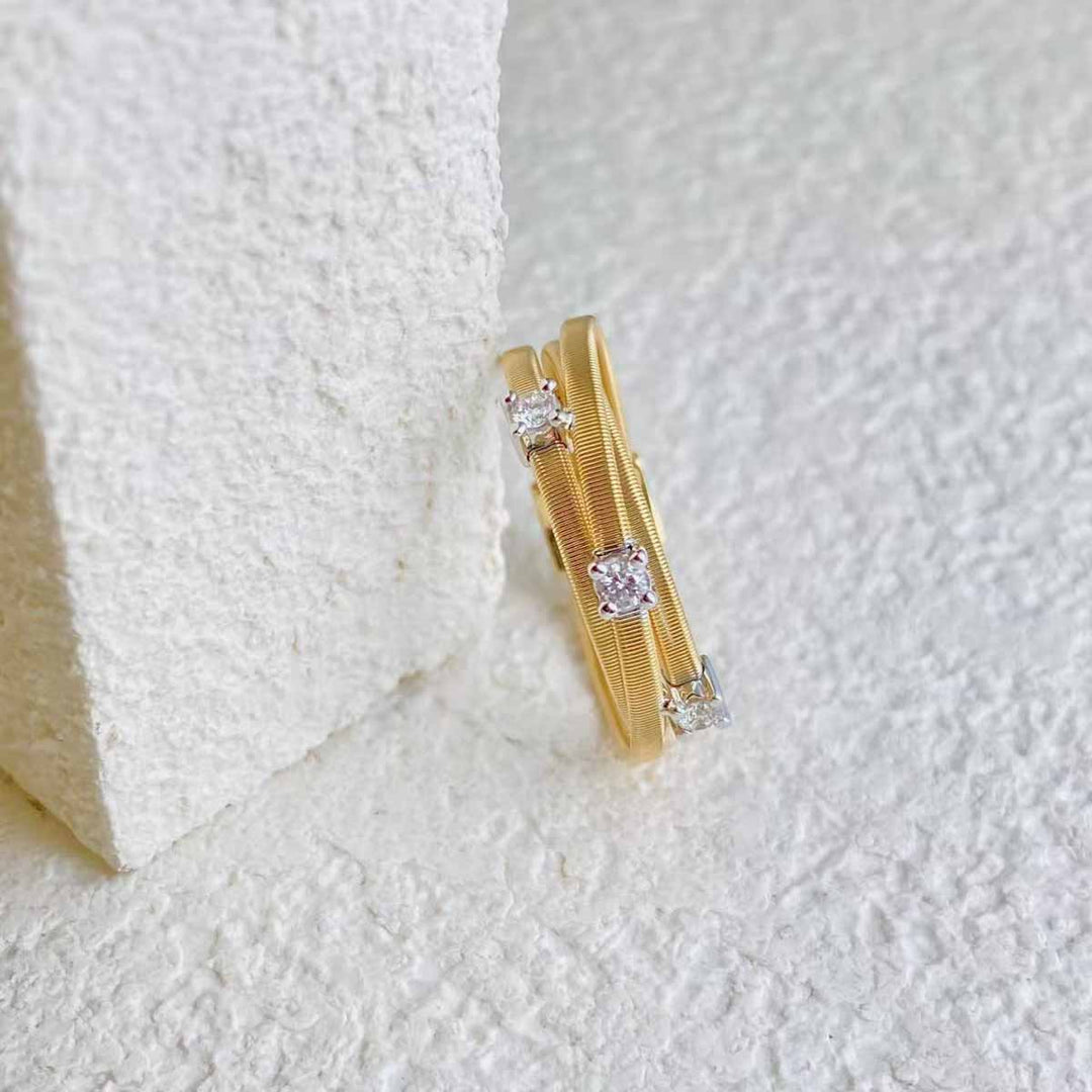 White Diamond YG Cross Layers Ring 18K D0.102ct