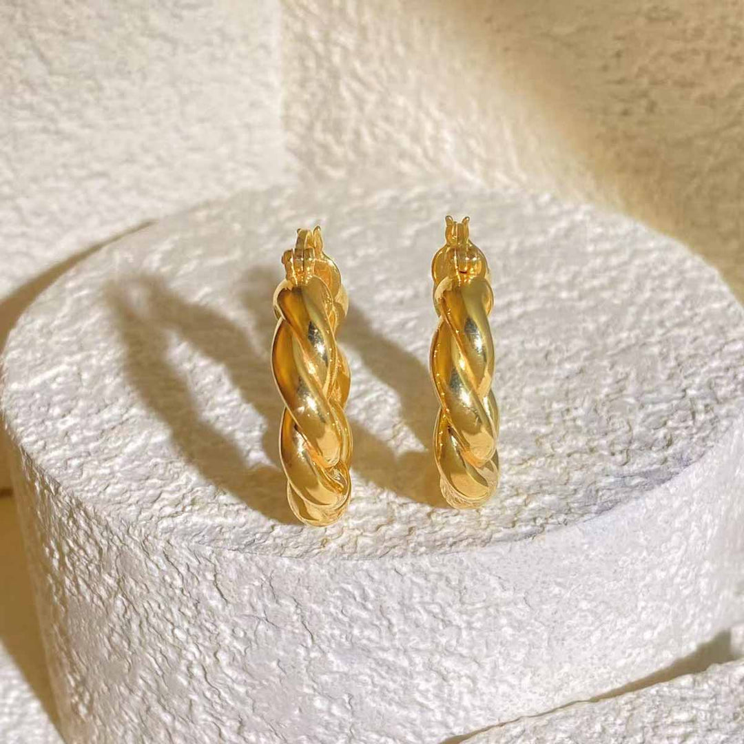 18k Solid Yellow Gold Polished Twist Hoop Earrings