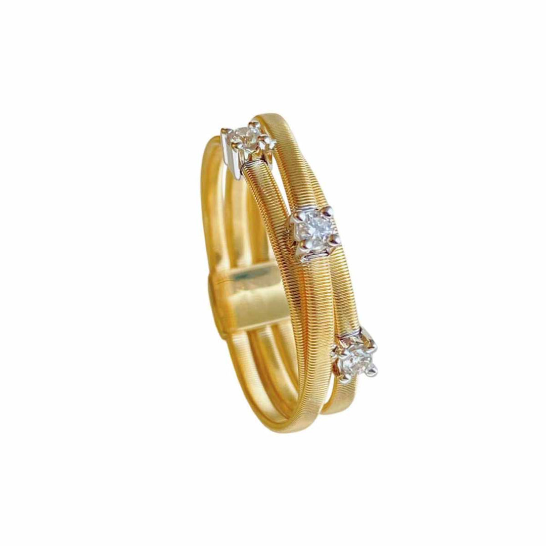 White Diamond YG Cross Layers Ring 18K D0.102ct