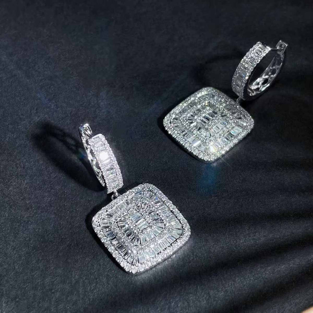 Natural White Diamond Square Earrings D1.30ct,18K