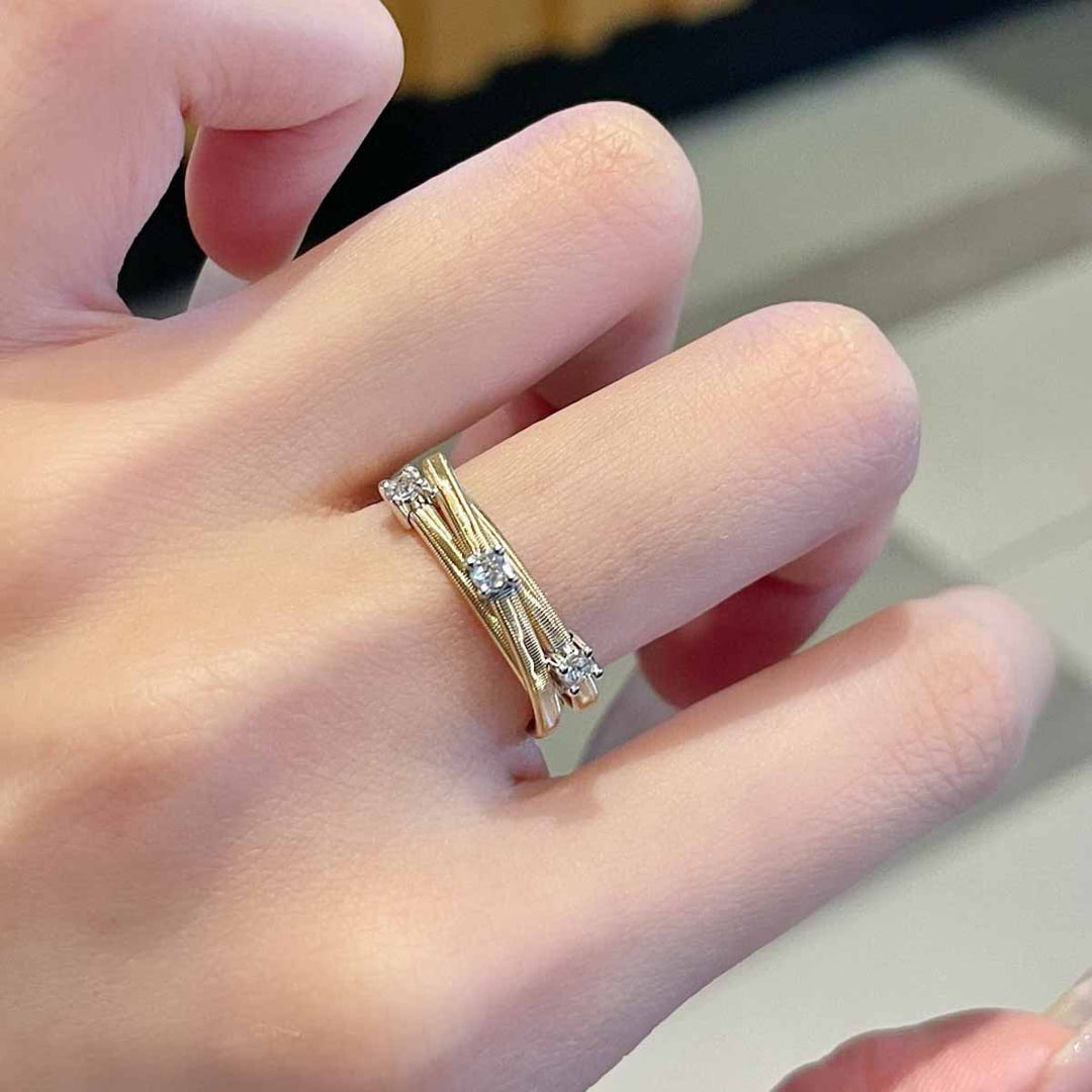 White Diamond YG Cross Layers Ring 18K D0.102ct