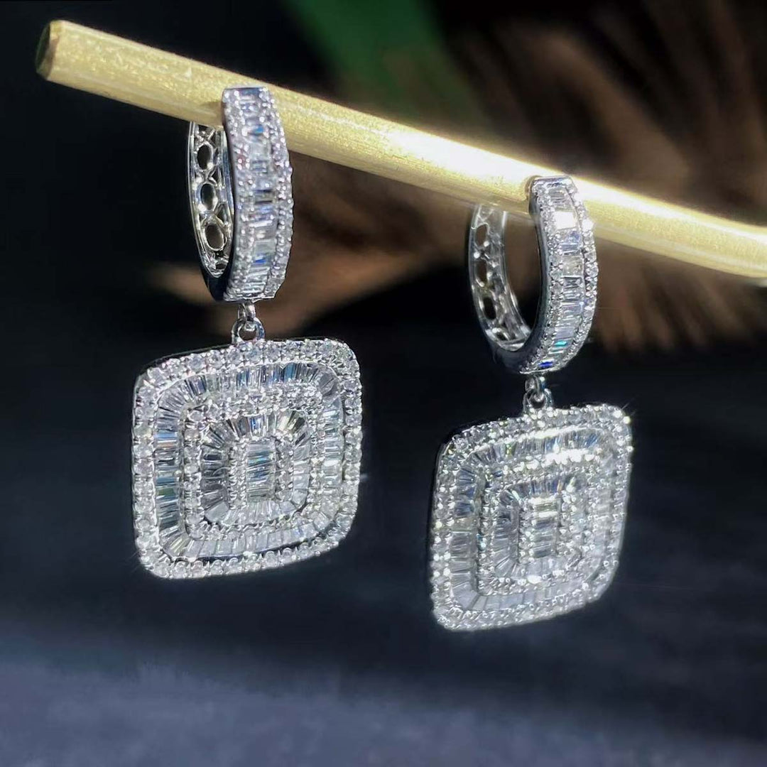 Natural White Diamond Square Earrings D1.30ct,18K