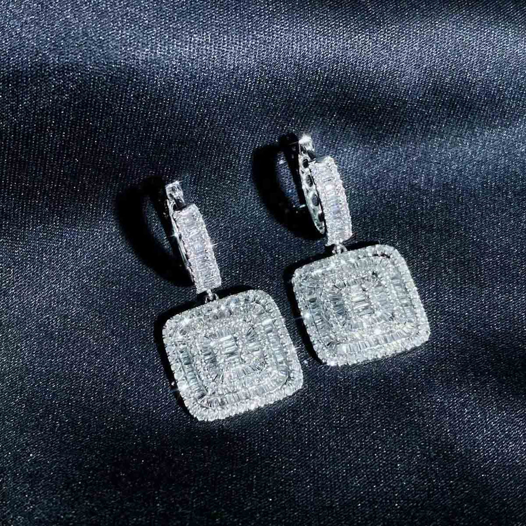 Natural White Diamond Square Earrings D1.30ct,18K