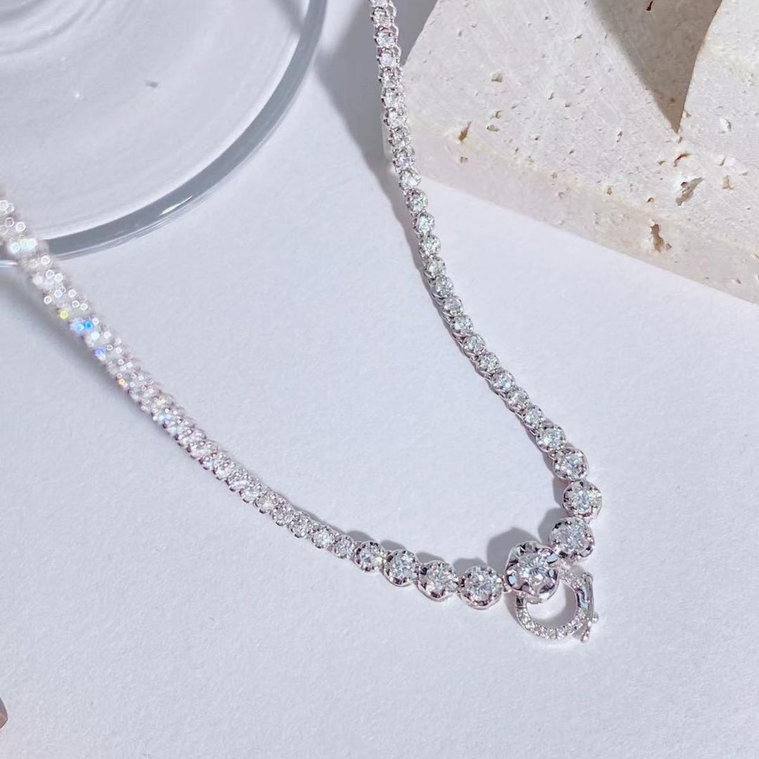 Natural White Diamond Circle Necklace D3.00ct,18K F-G