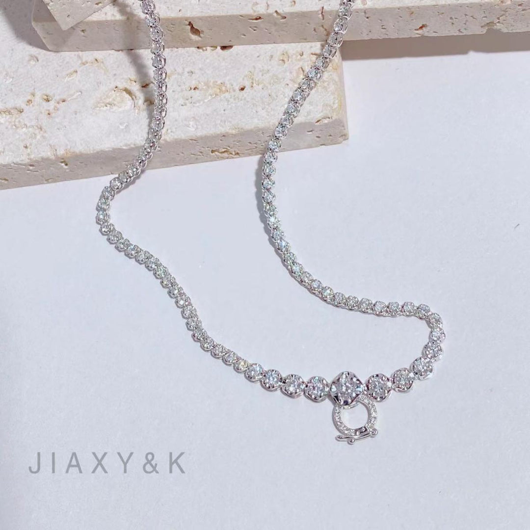 Natural White Diamond Circle Necklace D3.00ct,18K F-G