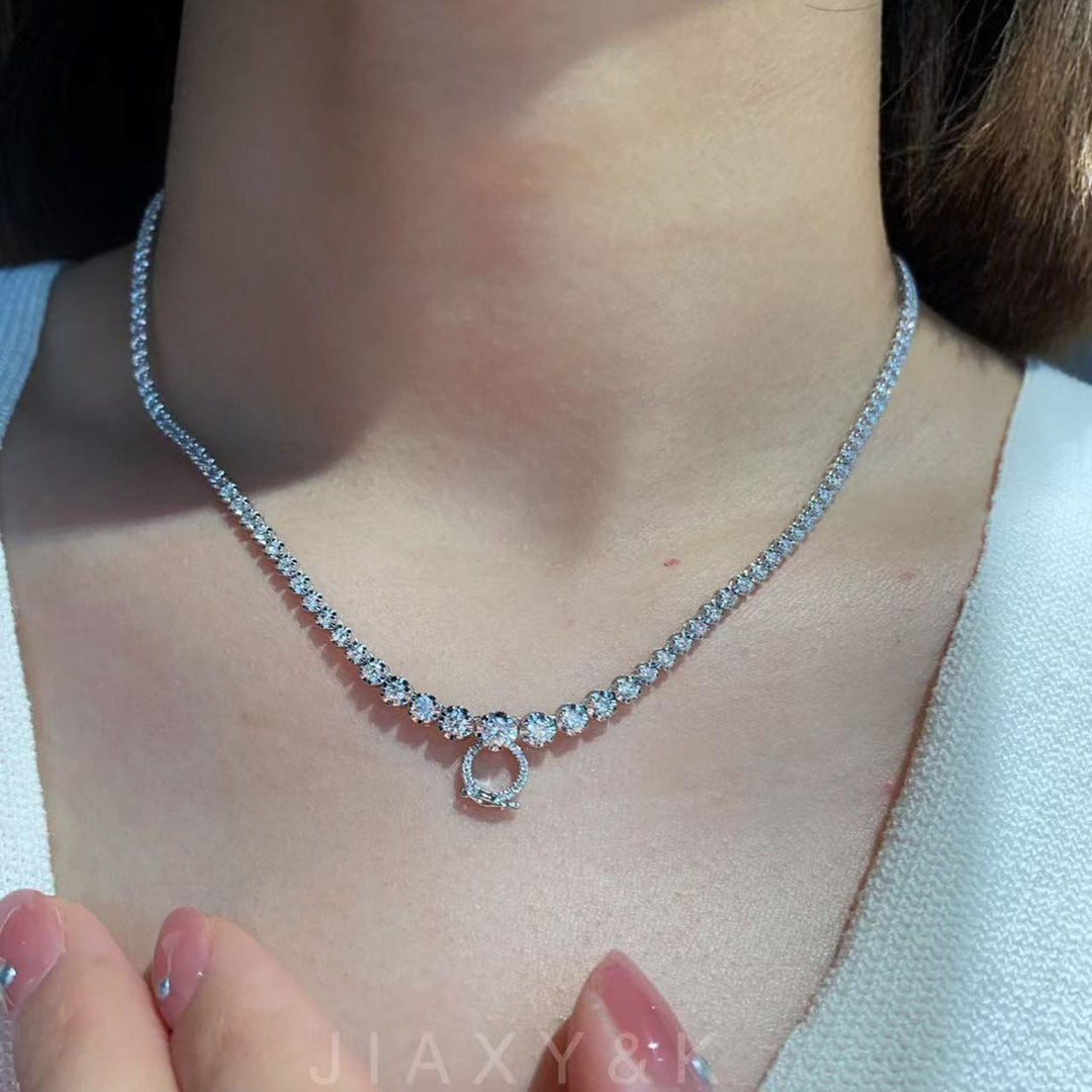 Natural White Diamond Circle Necklace D3.00ct,18K F-G