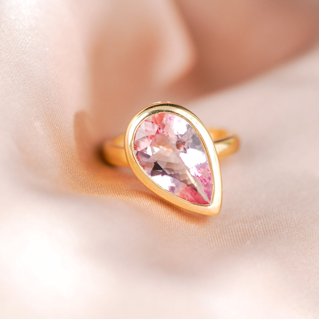 Natural Cherry Blossom Color Morganite Stone Ring 4.51ct, 18K Gold