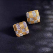 Natural White Diamond Square Wire Drawing Process Earrings. D0.21ct,18K