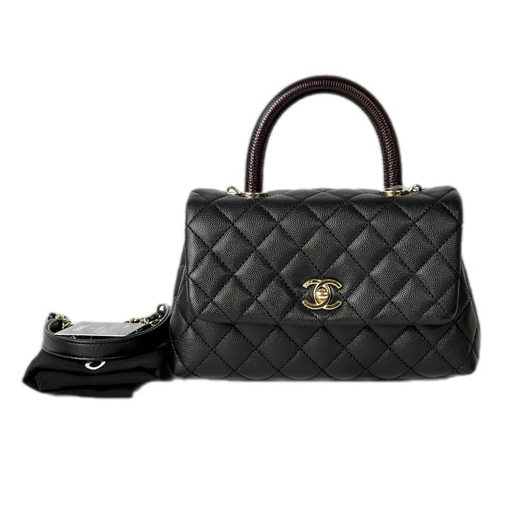 Chanel Coco Handle Small Black Caviar Lizard Handle