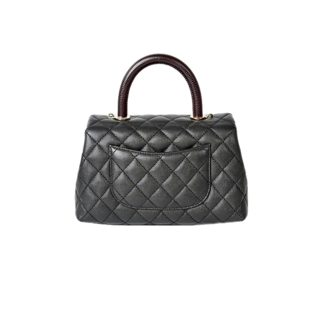 Chanel Coco Handle Small Black Caviar Lizard Handle