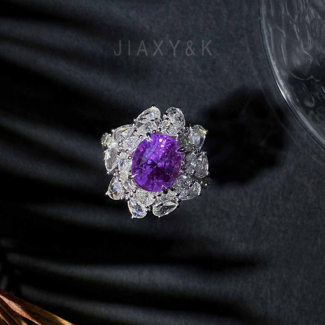 Purple Sapphire Diamond Ring D3.02ct d1.35ct. 18K No Heat Lavender Color