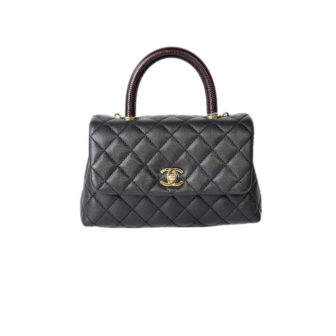 Chanel Coco Handle Small Black Caviar Lizard Handle