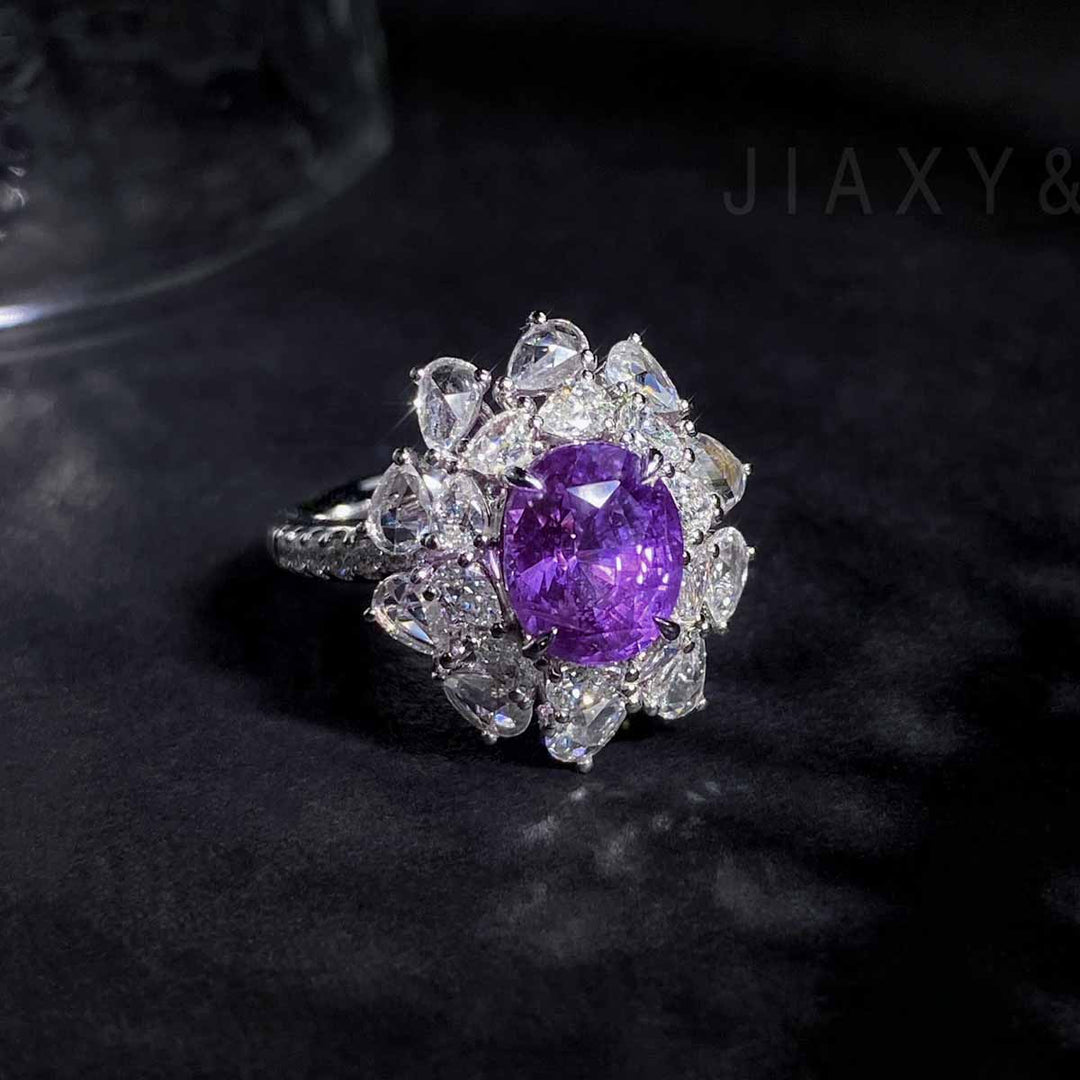 Purple Sapphire Diamond Ring D3.02ct d1.35ct. 18K No Heat Lavender Color