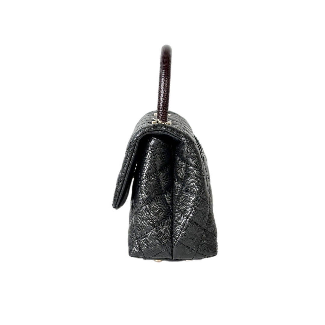 Chanel Coco Handle Small Black Caviar Lizard Handle