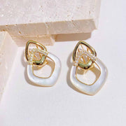 Natural White Diamond Rhombus White Mother of Pearl Earrings. D0.35ct,18K