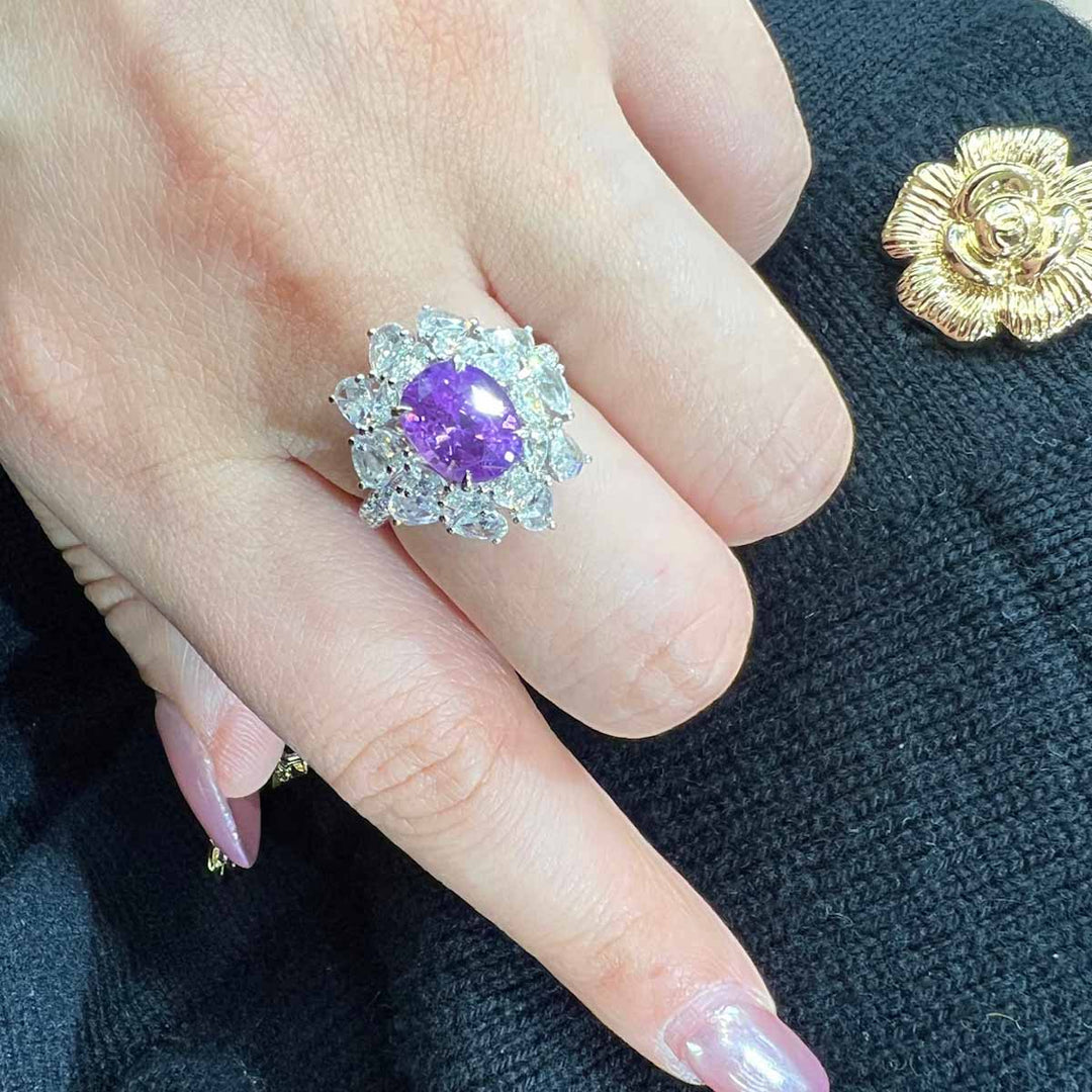 Purple Sapphire Diamond Ring D3.02ct d1.35ct. 18K No Heat Lavender Color