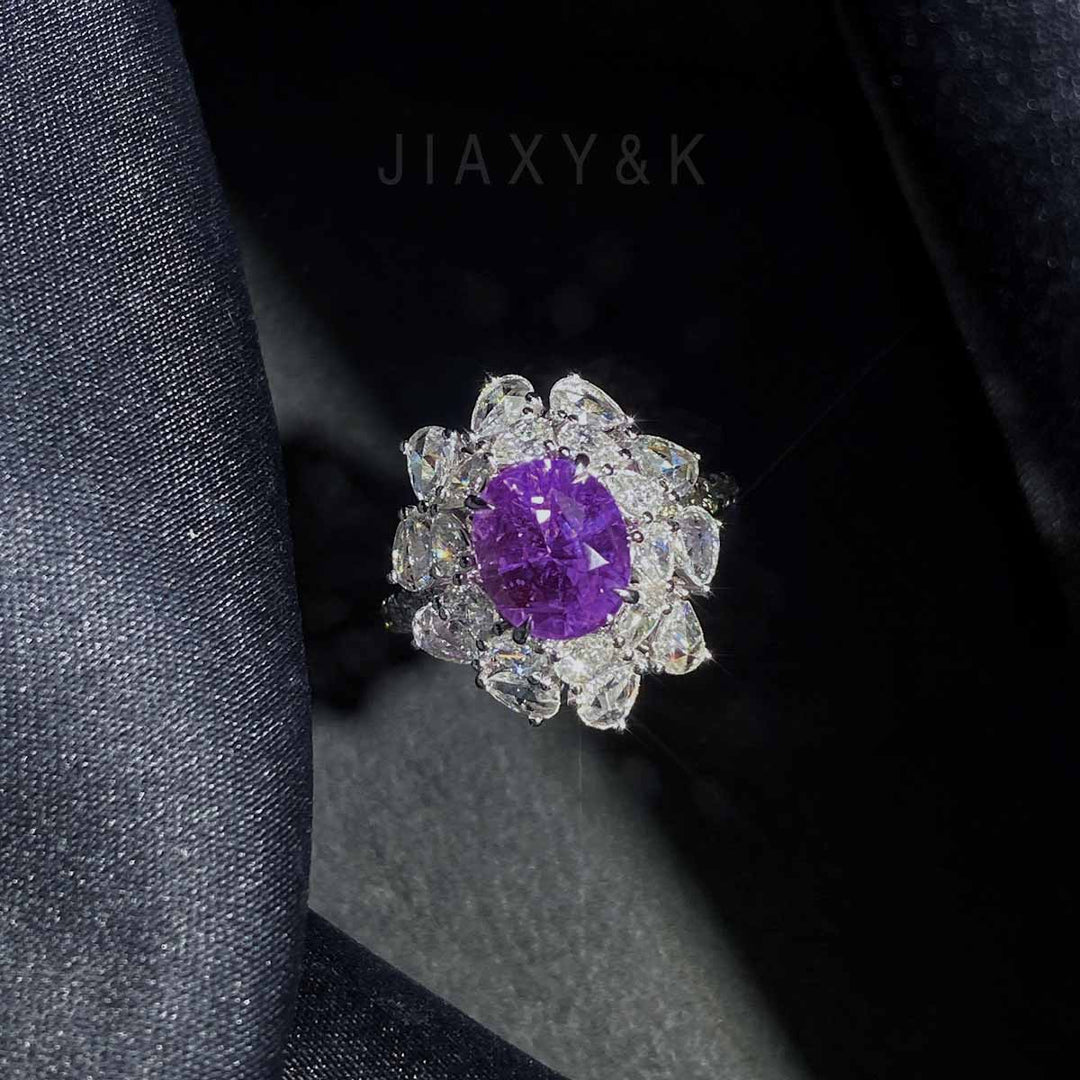 Purple Sapphire Diamond Ring D3.02ct d1.35ct. 18K No Heat Lavender Color