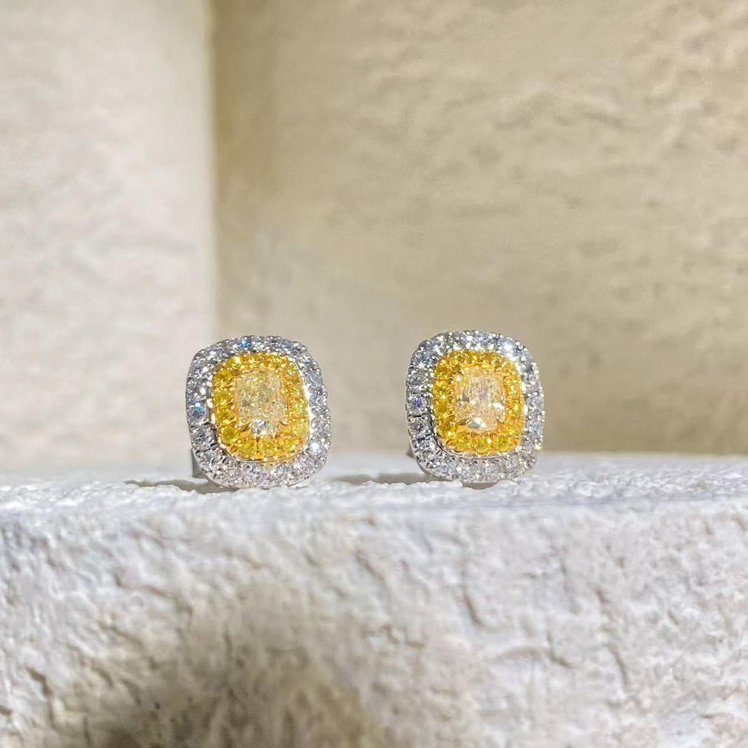Natural Yellow Diamond Earring D0.535 d0.403ct 18K