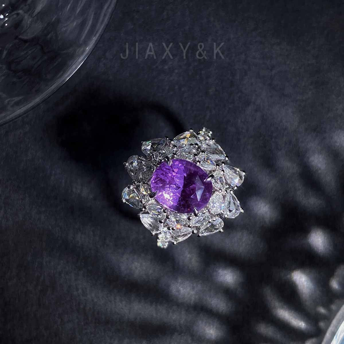 Purple Sapphire Diamond Ring D3.02ct d1.35ct. 18K No Heat Lavender Color