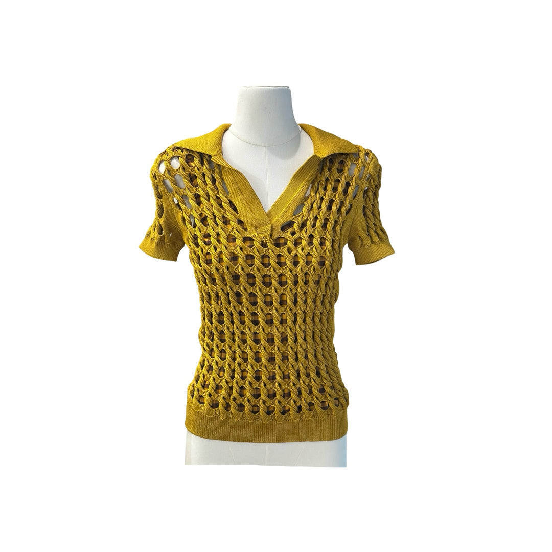 Fendi Short Sleeve Open Knit Top Yellow 2 Pieces